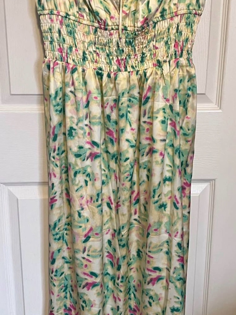 Astr Cream Midi Dress with Teal & Pink Floral Print